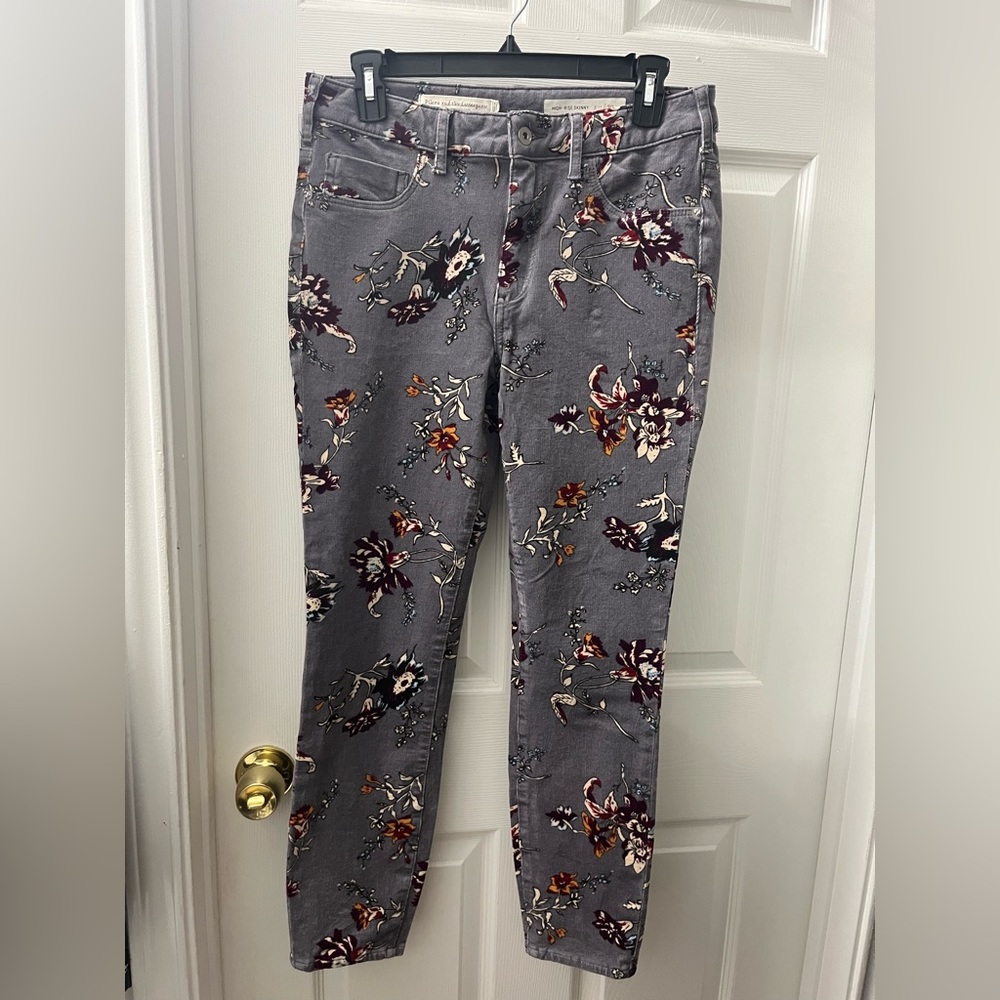 Anthropologie, Pilcro and the Letterpress Grey Floral Corduroy High Rise Skinny